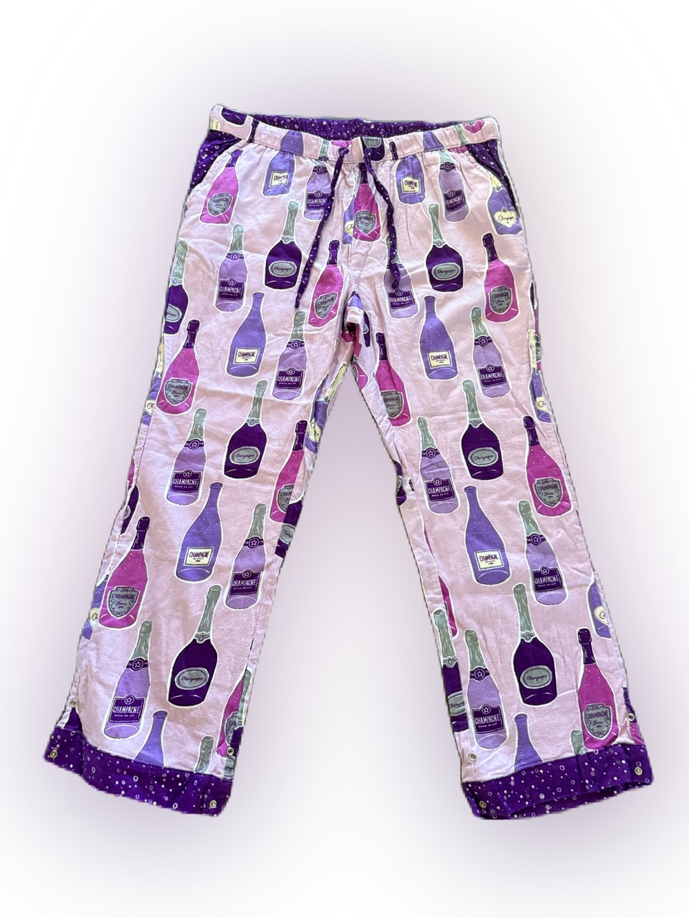 Munki Munki Women’s Pajama Bottoms Champagne Pattern Bamboo Cotton Purple XL